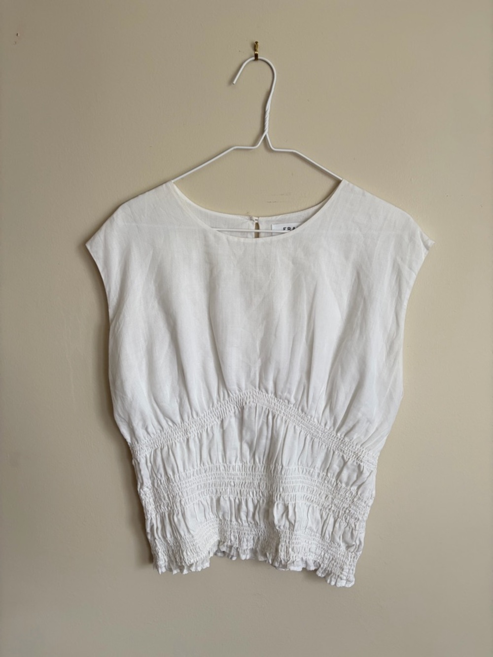 Frame Women's White Smocked Short Sleeve Blouse Top White Women’s M